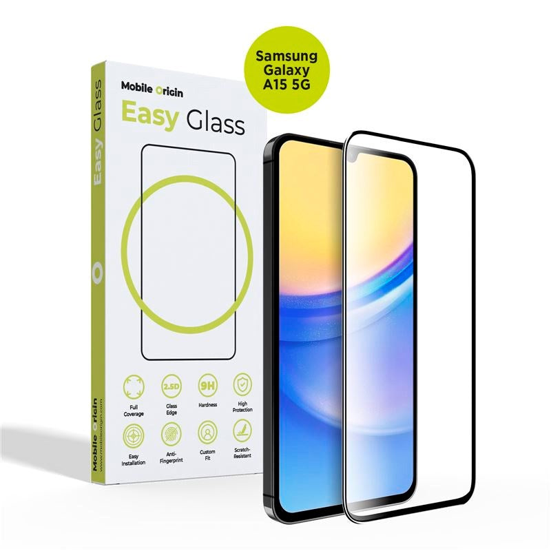 Samsung Galaxy A15 5G Mobile Origin EasyGlass - Skærmbeskyttelse - Gennemsigtig / Sort Kant