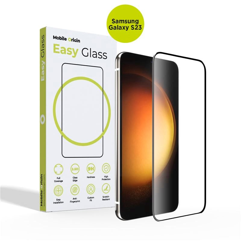 Samsung Galaxy S23 Mobile Origin EasyGlass Skærmbeskyttelsesglas - Gennemsigtig / Sort Kant
