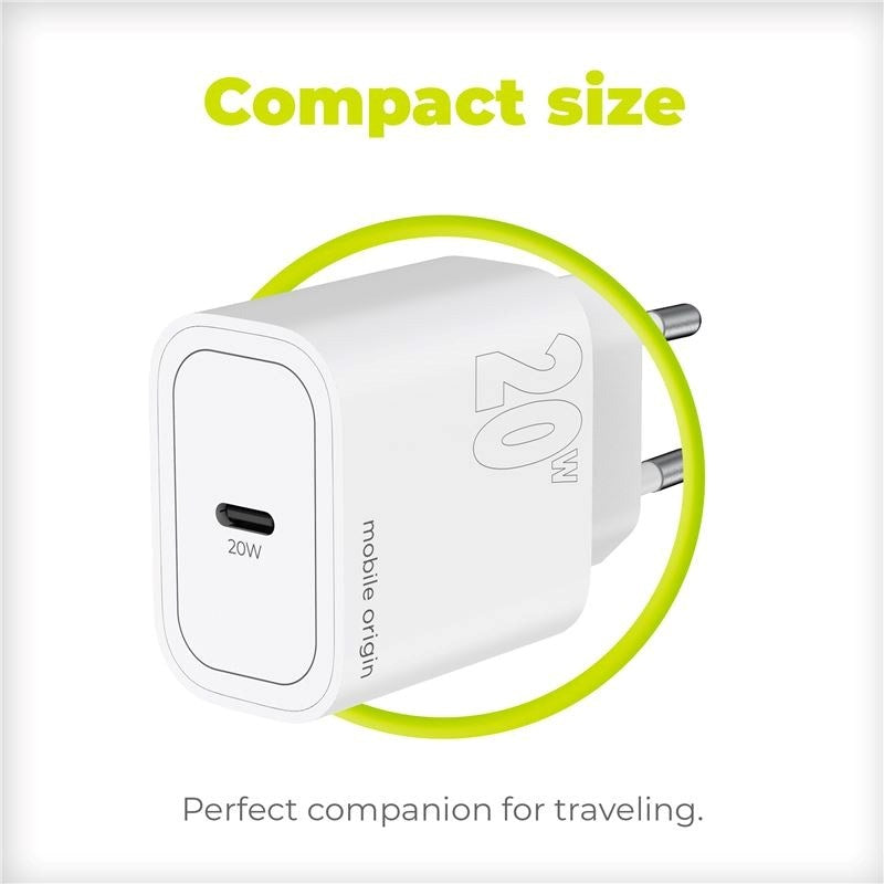Mobile Origin PD (Power Delivery) 20W Vægoplader m. USB-C - Hvid