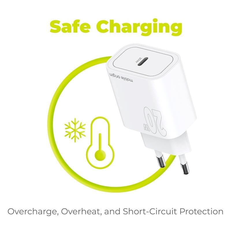 Mobile Origin PD (Power Delivery) 20W Vægoplader m. USB-C - Hvid