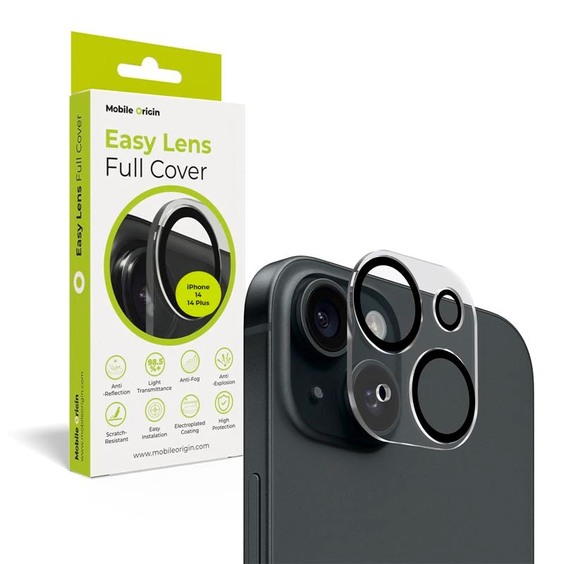 Mobile Origin Easy Lens Full Cover - Beskyttelse til iPhone 14 / 14 Plus - Gennemsigtig