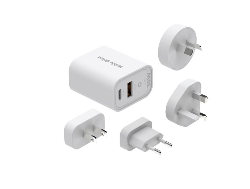 Mobile Origin GaN 30W Rejseadapter - EU, USA, UK, AUS - Hvid