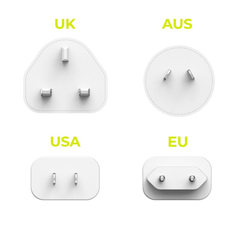 Mobile Origin GaN 30W Rejseadapter - EU, USA, UK, AUS - Hvid