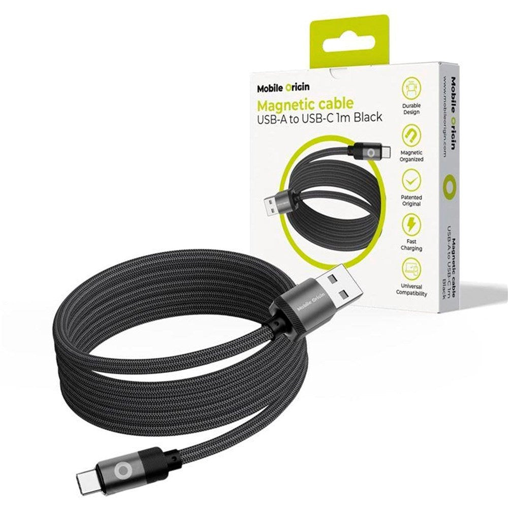Mobile Origin Magnetisk USB-A til USB-C Kabel - 1m - Sort