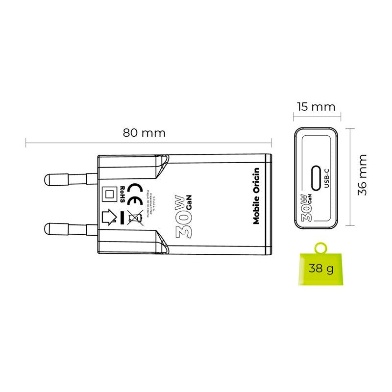 Mobile Origin MO17 30W Slim Vægoplader m. 1x USB-C - Hvid