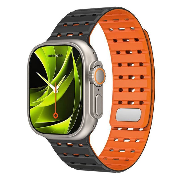Apple Watch (42/44/SE/45/46/49mm) Mobile Origin Magnetisk Silikone Rem - Sort / Orange