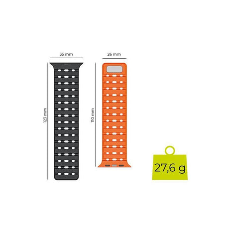 Apple Watch (42/44/SE/45/46/49mm) Mobile Origin Magnetisk Silikone Rem - Sort / Orange