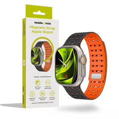 Apple Watch (42/44/SE/45/46/49mm) Mobile Origin Magnetisk Silikone Rem - Sort / Orange
