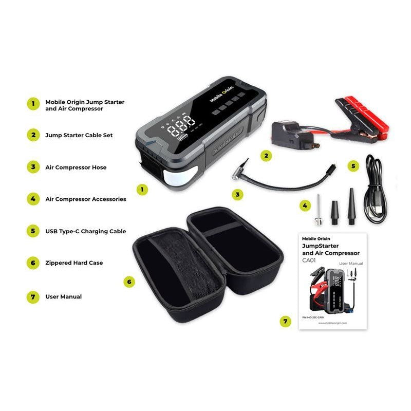 Mobile Origin 2-i-1 Jumpstarter & Kompressor m. Tilbehør - Sort