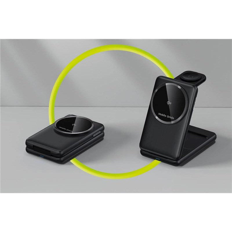 Mobile Origin 3-i-1 Qi2 Foldbar Trådløs Oplader til Telefon & Apple Watch & Høretelefoner - Sort