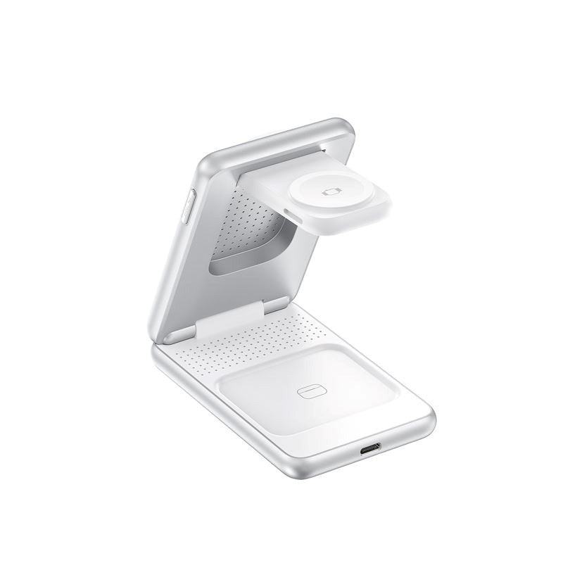 Mobile Origin 3-i-1 Qi2 Foldbar Trådløs Oplader til Telefon & Apple Watch & Høretelefoner - Sølv