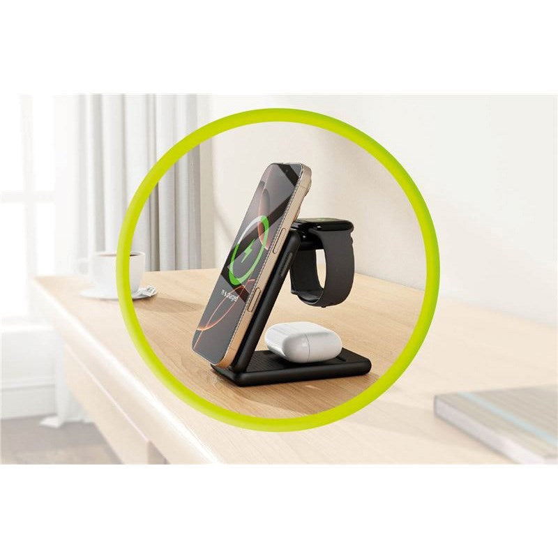 Mobile Origin 3-i-1 Qi2 Foldbar Trådløs Oplader til Telefon & Apple Watch & Høretelefoner - Sølv