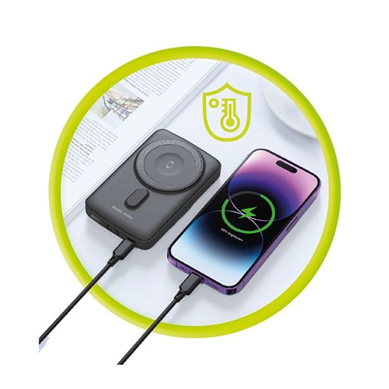 Mobile Origin 20W Powerbank til Smartphone & Apple Watch - 10.000mAh m. LCD-Display - USB-C Stik - Grå