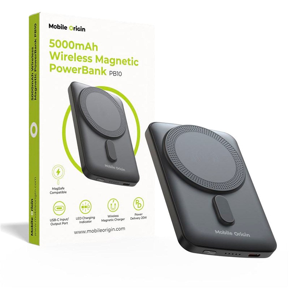 Mobile Origin 20W Powerbank 5000mAh m. LED-Display - USB-C Stik - Grå