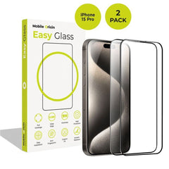 iPhone 15 Pro Mobile Origin EasyGlass Beskyttelsesglas - 2 stk - Gennemsigtig /  Sort Kant