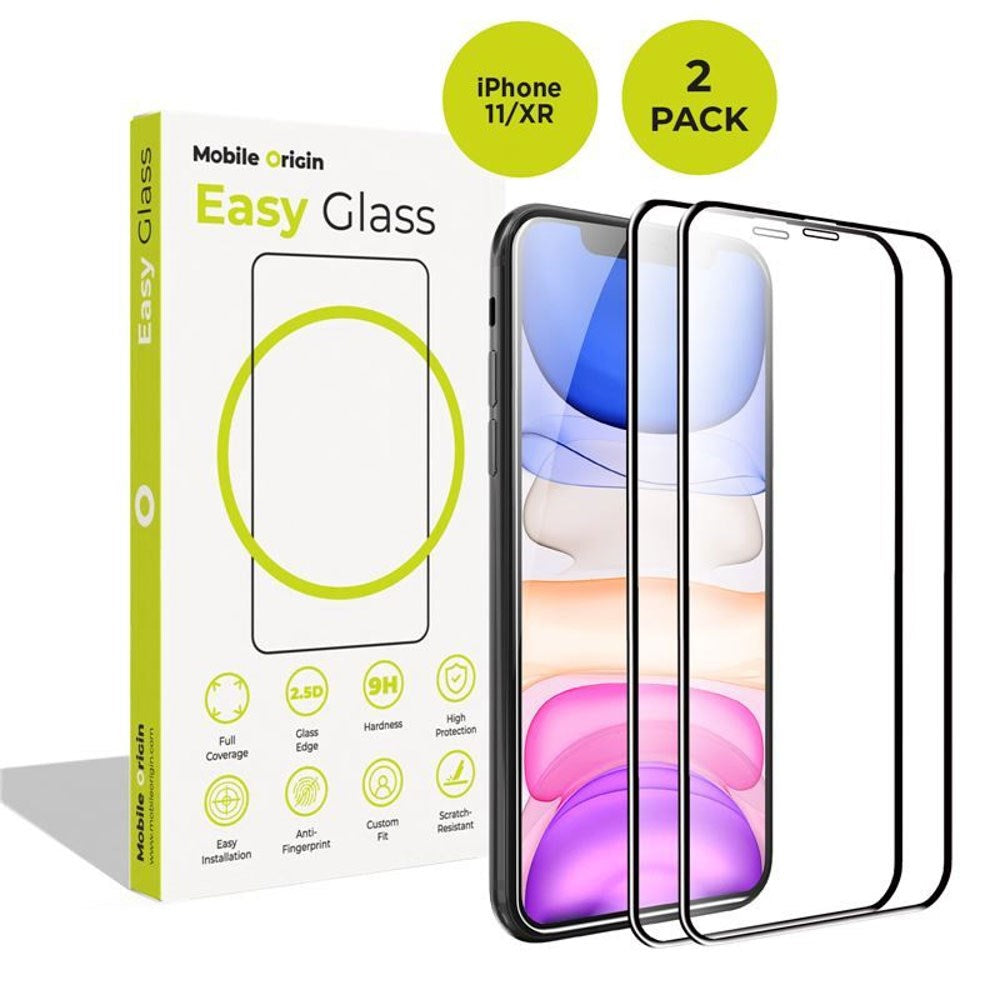 iPhone 11 / XR Mobile Origin EasyGlass Beskyttelsesglas - 2 stk - Gennemsigtig /  Sort Kant
