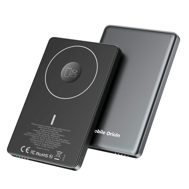 Mobile Origin 3-i-1 Powerbank 5000mAh Slim - m. MagSafe & Hurtig Opladning