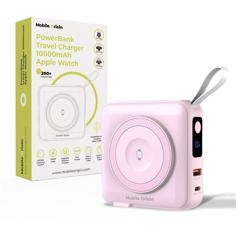 Mobile Origin PowerBank Rejseoplader 10.000 mAh - MagSafe Kompatibel - Lyserød