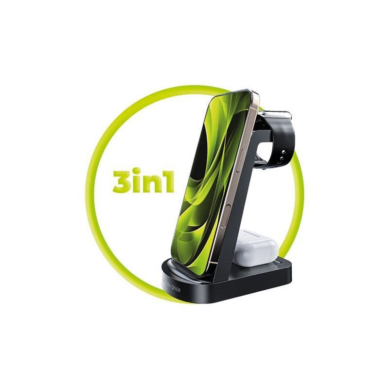 Mobile Origin 3-i-1 Trådløs Oplader - iPhone - Apple Watch - AirPods - MagSafe / Qi Kompatibel - Sort