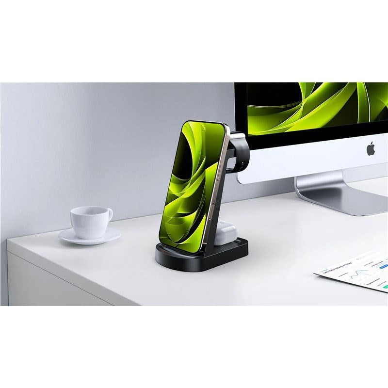 Mobile Origin 3-i-1 Trådløs Oplader - iPhone - Apple Watch - AirPods - MagSafe / Qi Kompatibel - Sort