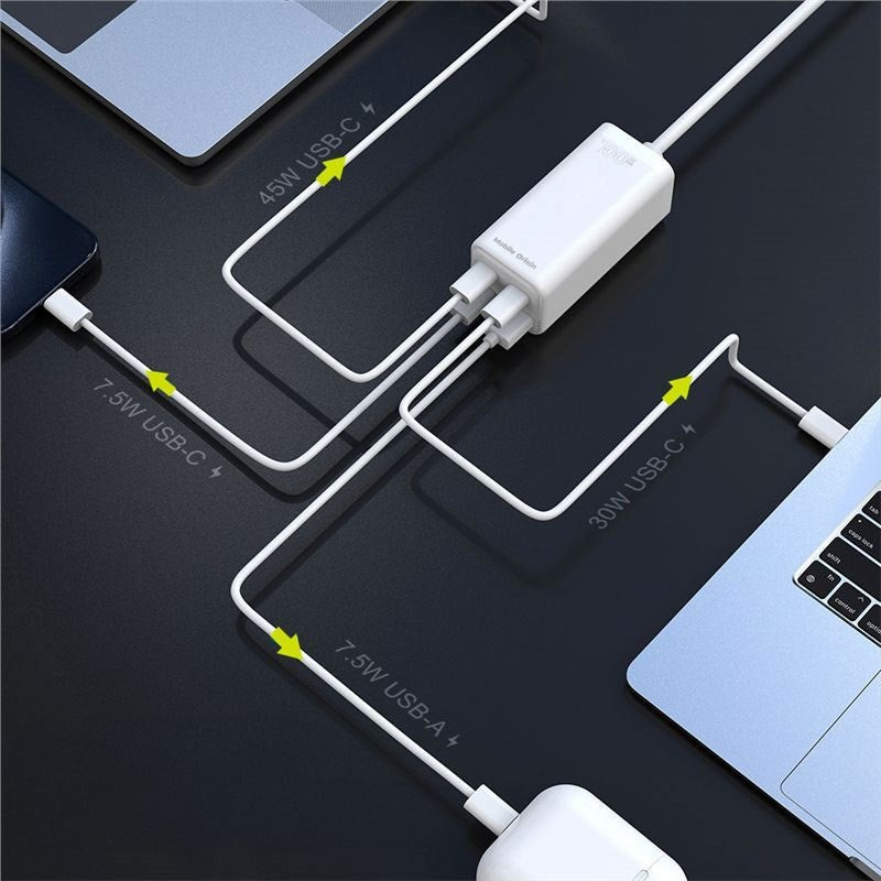 Mobile Origin 100W USB-C Hub m. USB-A & Schukostik - Hvid