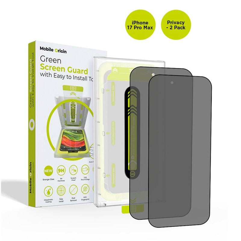 iPhone 17 Pro Max Mobile Origin Screen Guard Skærmbeskyttelse m. Monteringskasse - Privacy Funktion - 2 stk. - Gennemsigtig