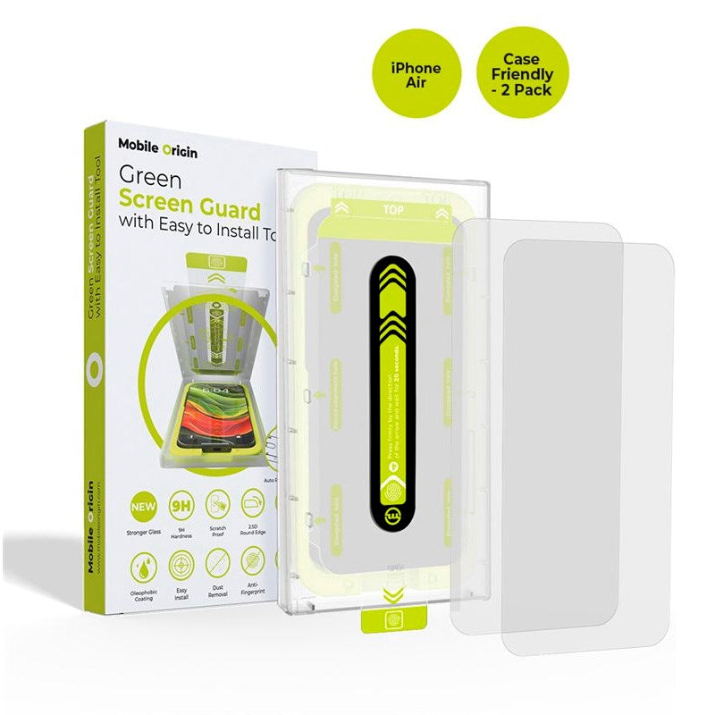 iPhone Air Mobile Origin Beskyttelsesglas inkl. Monteringskasse - Case Friendly - 2 stk. - Gennemsigtig