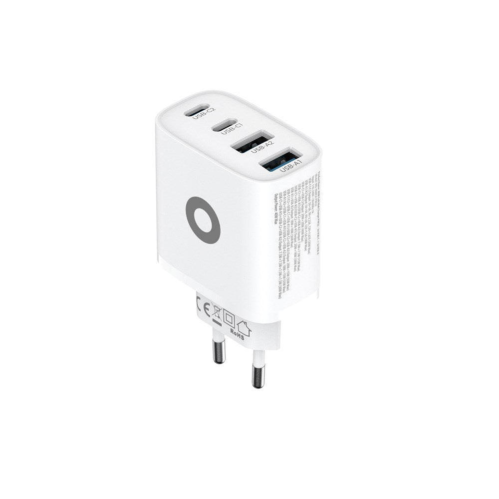 Mobile Origin GaN 40W Vægoplader m. 2 x USB-A & 2 x USB-C - Hvid