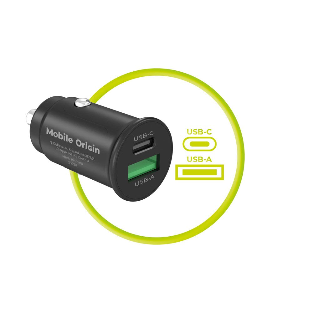Mobile Origin 30W Biloplader m. 1 x USB-A & 1 x USB-C - Sort