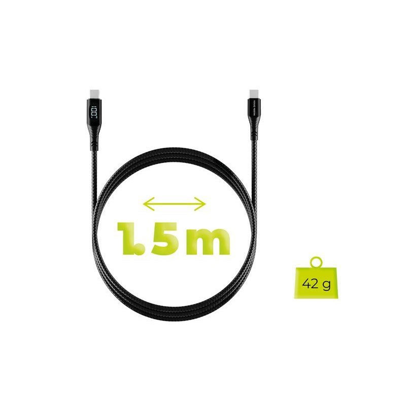 Mobile Origin 66W USB-A til USB-C Kabel m. Display - 1,5 m - Sort