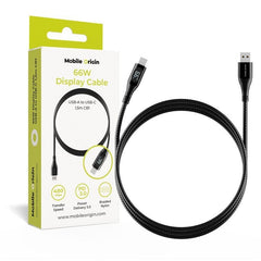 Mobile Origin 66W USB-A til USB-C Kabel m. Display - 1,5 m - Sort