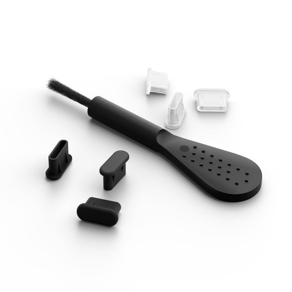 Mobile Origin Sæt m. 1x Rengøringsbørste & 6x USB-C Støvbeskytter - Sort / Hvid