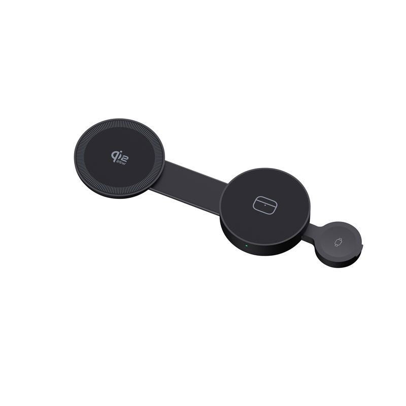 Mobile Origin 3-i-1 Foldbar Trådløs Qi2 Oplader til Smartphone / Apple Watch / Høretelefoner - 25W - Sort