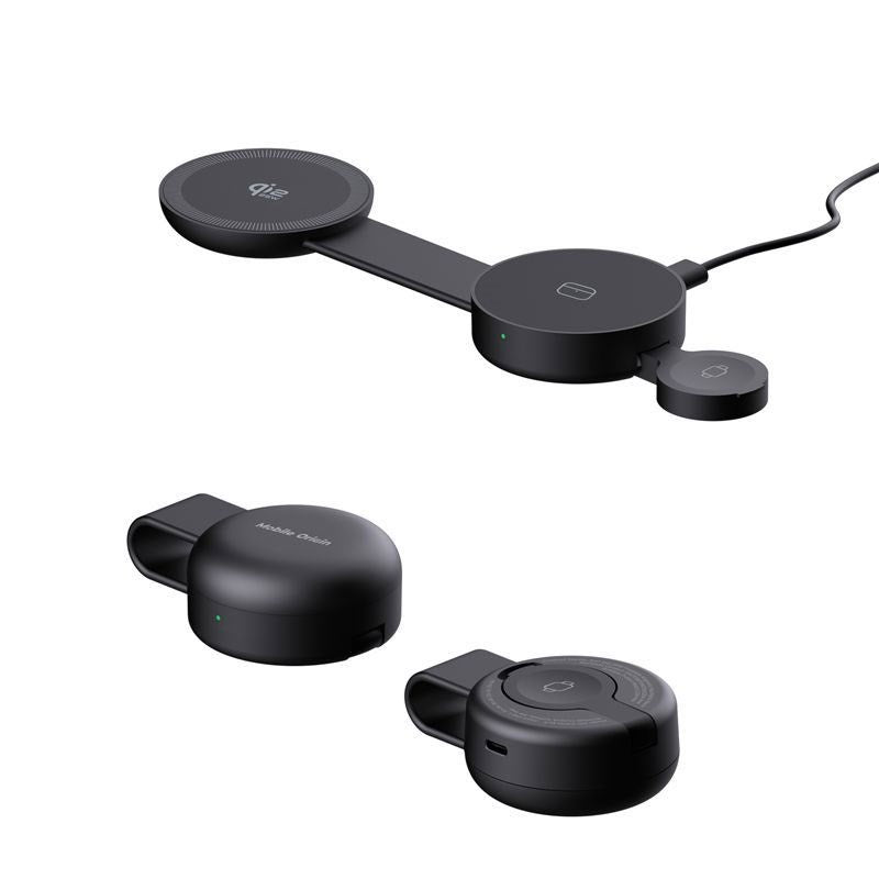 Mobile Origin 3-i-1 Foldbar Trådløs Qi2 Oplader til Smartphone / Apple Watch / Høretelefoner - 25W - Sort