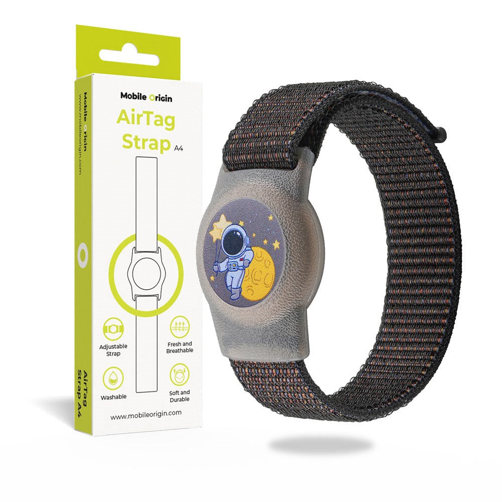 Mobile Origin Apple AirTag Nylon Rem til Børn - Sort Astronaut
