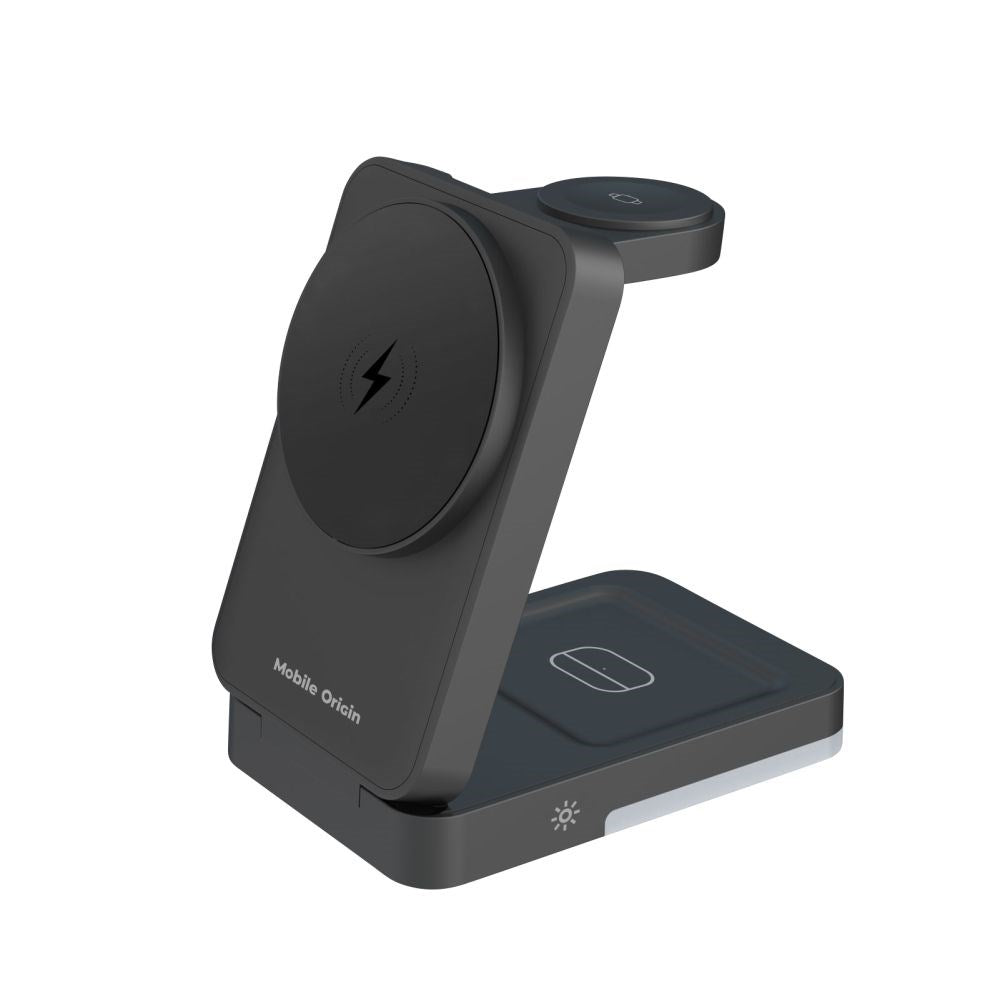 Mobile Origin Trådløs Oplader til iPhone / AirPods / Apple Watch - Foldbart Design - MagSafe Kompatibel - Sort