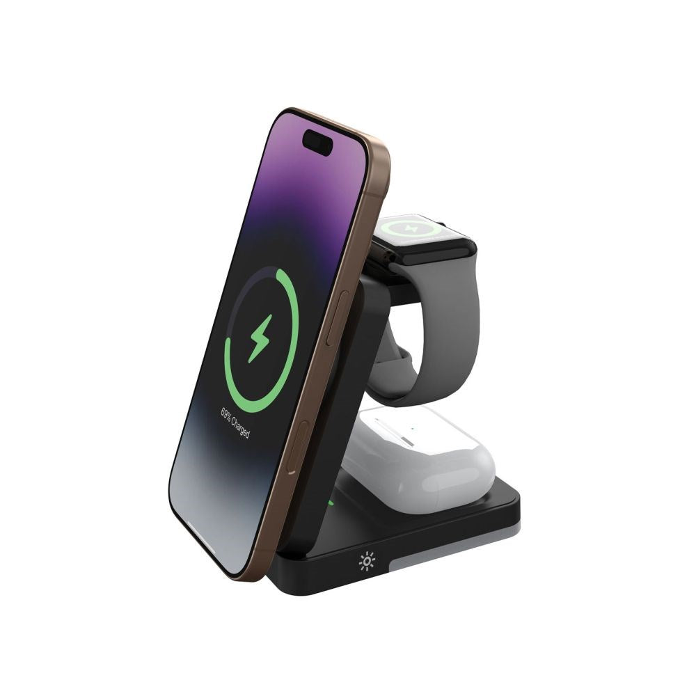 Mobile Origin Trådløs Oplader til iPhone / AirPods / Apple Watch - Foldbart Design - MagSafe Kompatibel - Sort