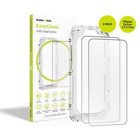 iPhone 17 / 17 Pro / 16 Pro Mobile Origin EasyGlass Skærmbeskyttelsesglas - 2 stk. - Gennemsigtig