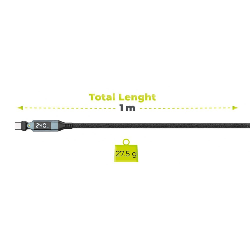 Mobile Origin 240W Display 540° Roterende USB-C til USB-C Kabel - 1m - Sort