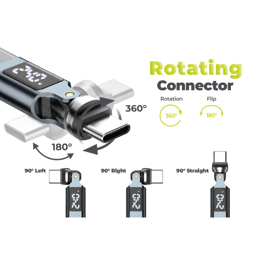 Mobile Origin 240W Display 540° Roterende USB-C til USB-C Kabel - 1.8m - Sort