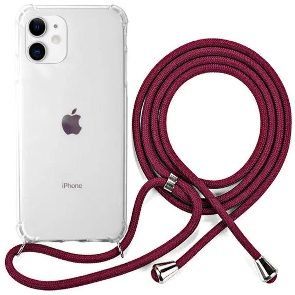 iPhone 11 Plastik Cover m. Snor / Strop - Gennemsigtig/Rød