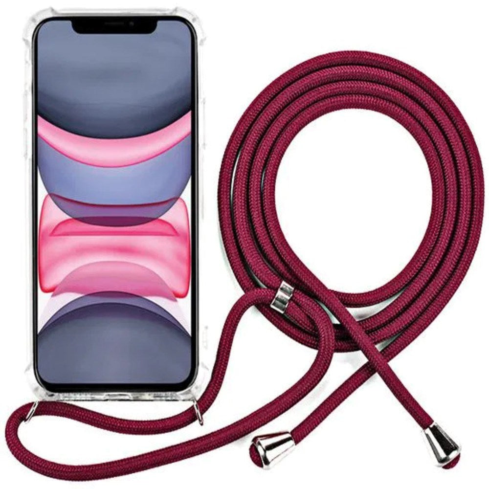 iPhone 11 Plastik Cover m. Snor / Strop - Gennemsigtig/Rød