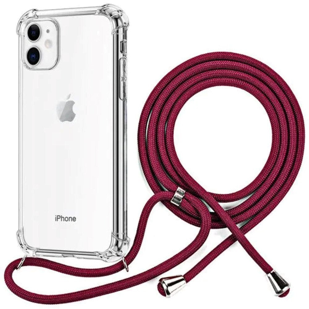 iPhone 11 Plastik Cover m. Snor / Strop - Gennemsigtig/Rød