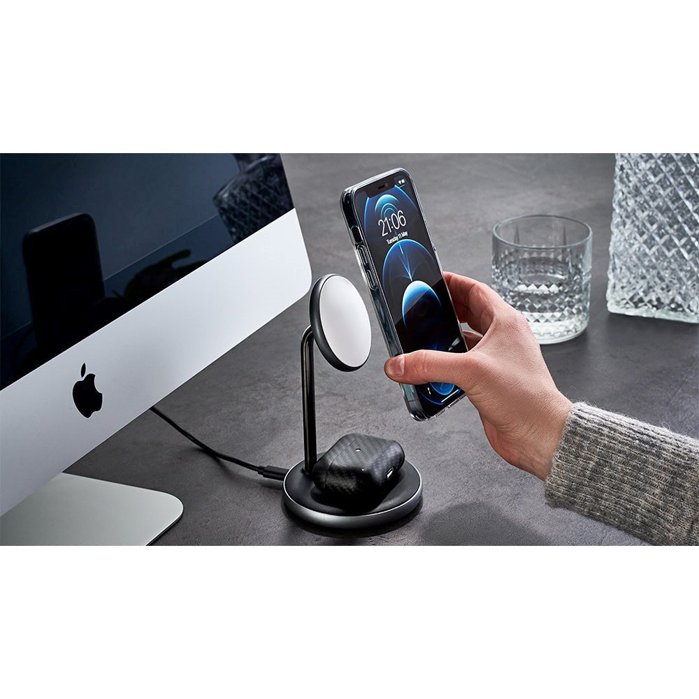 Epico Magnetisk 2-i-1 Trådløs Oplader Stand 15W m. 18W QC Vægoplader - MagSafe Kompatibel - Space Grey