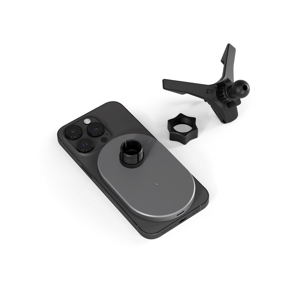Epico Ellipse Magnetisk Mobilholder til Bil m. 15W Trådløs Opladning & 18W Biloplader - MagSafe Kompatibel - Space Grey