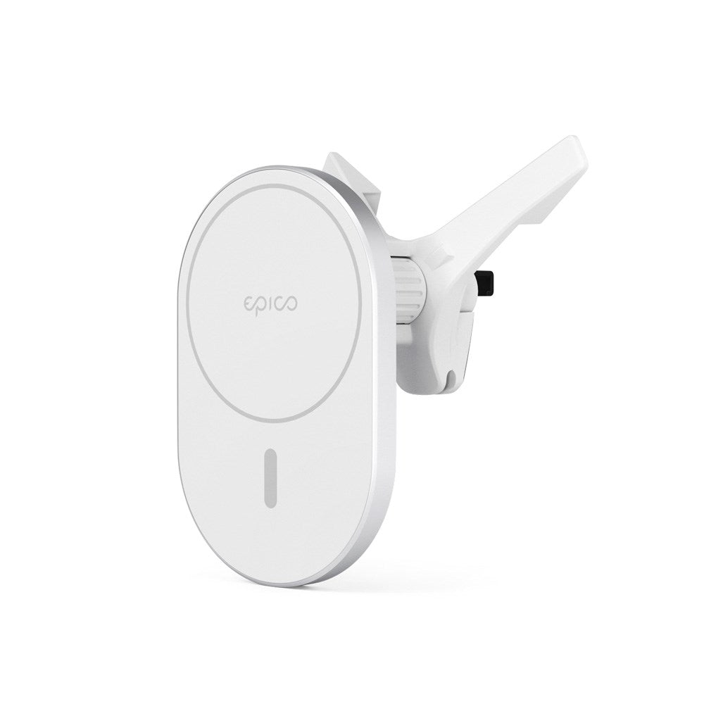 Epico Ellipse Magnetisk Mobilholder til Bil m. 15W Trådløs Opladning & 18W Biloplader - MagSafe Kompatibel - Hvid