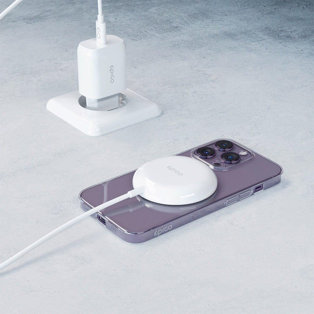 Epico Magnetisk Trådløs Oplader 15W m. 20W PD Vægoplader - MagSafe Kompatibel - Hvid