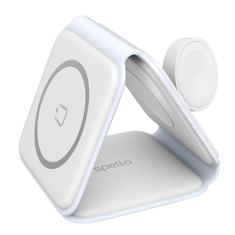 Spello 3-i-1 Foldbar Trådløs Oplader 15W - MagSafe Kompatibel - Hvid