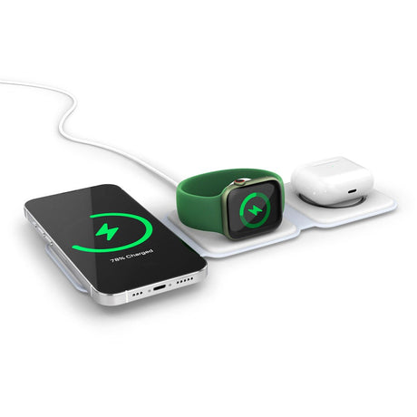 Spello 3-i-1 Foldbar Trådløs Oplader 15W - MagSafe Kompatibel - Hvid