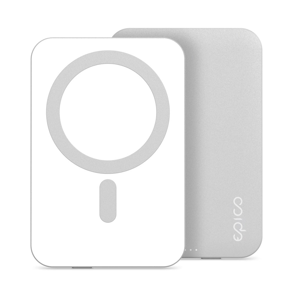 Epico 20W Aluminium Magnetisk Powerbank 5.000 mAh m. USB-C Kabel - MagSafe Kompatibel - Sølv